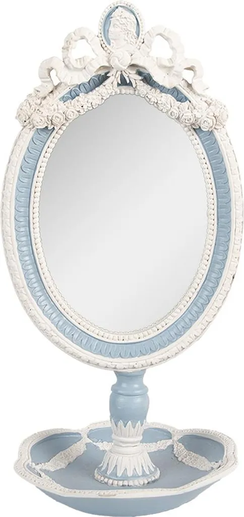 Miroir de table Clayre & Eef 14x14x28 cm bleu en plastique résistant