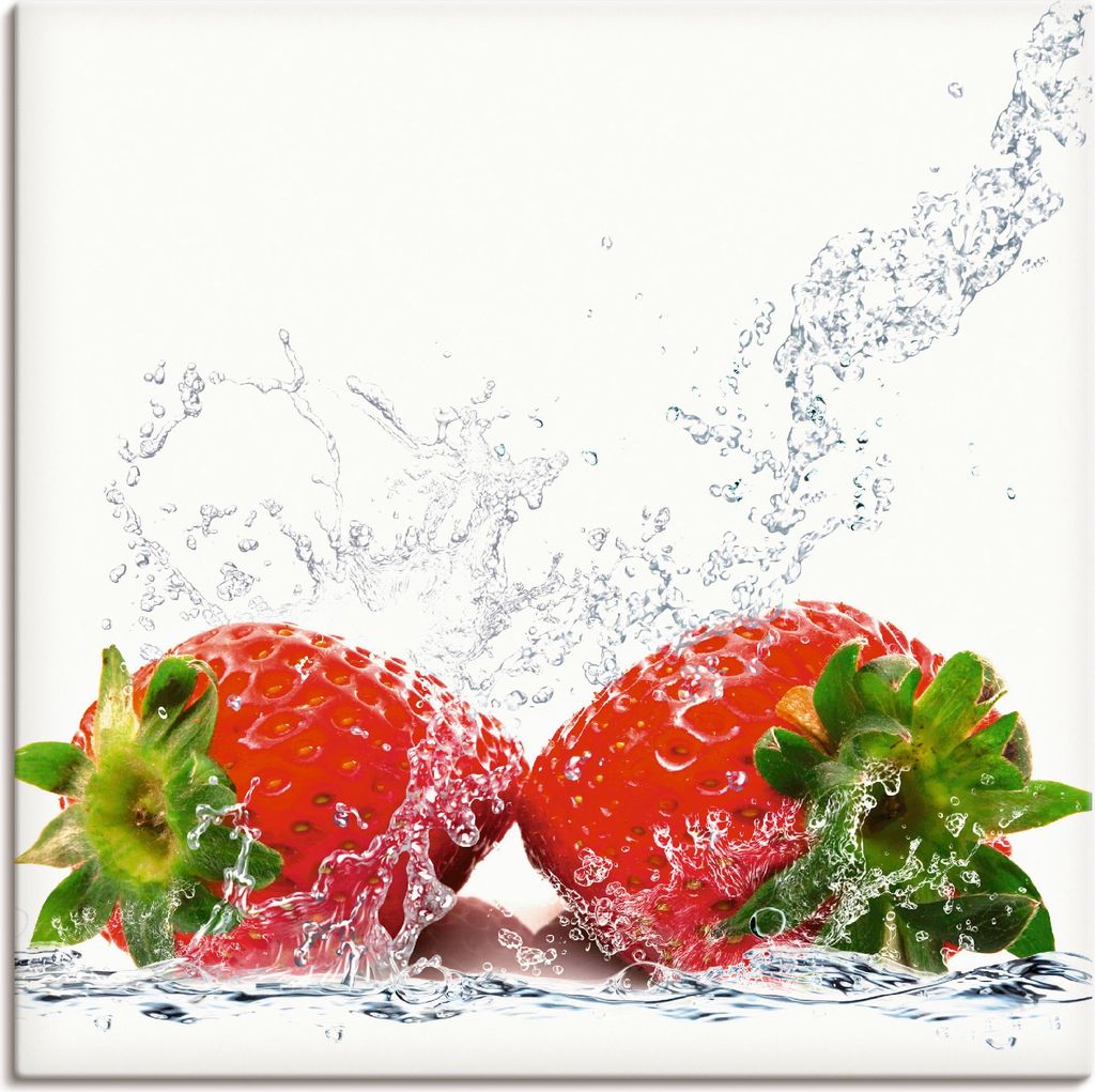 ARTland Leinwandbild Erdbeeren mit Spritzwasser Größe: 30x30 cm