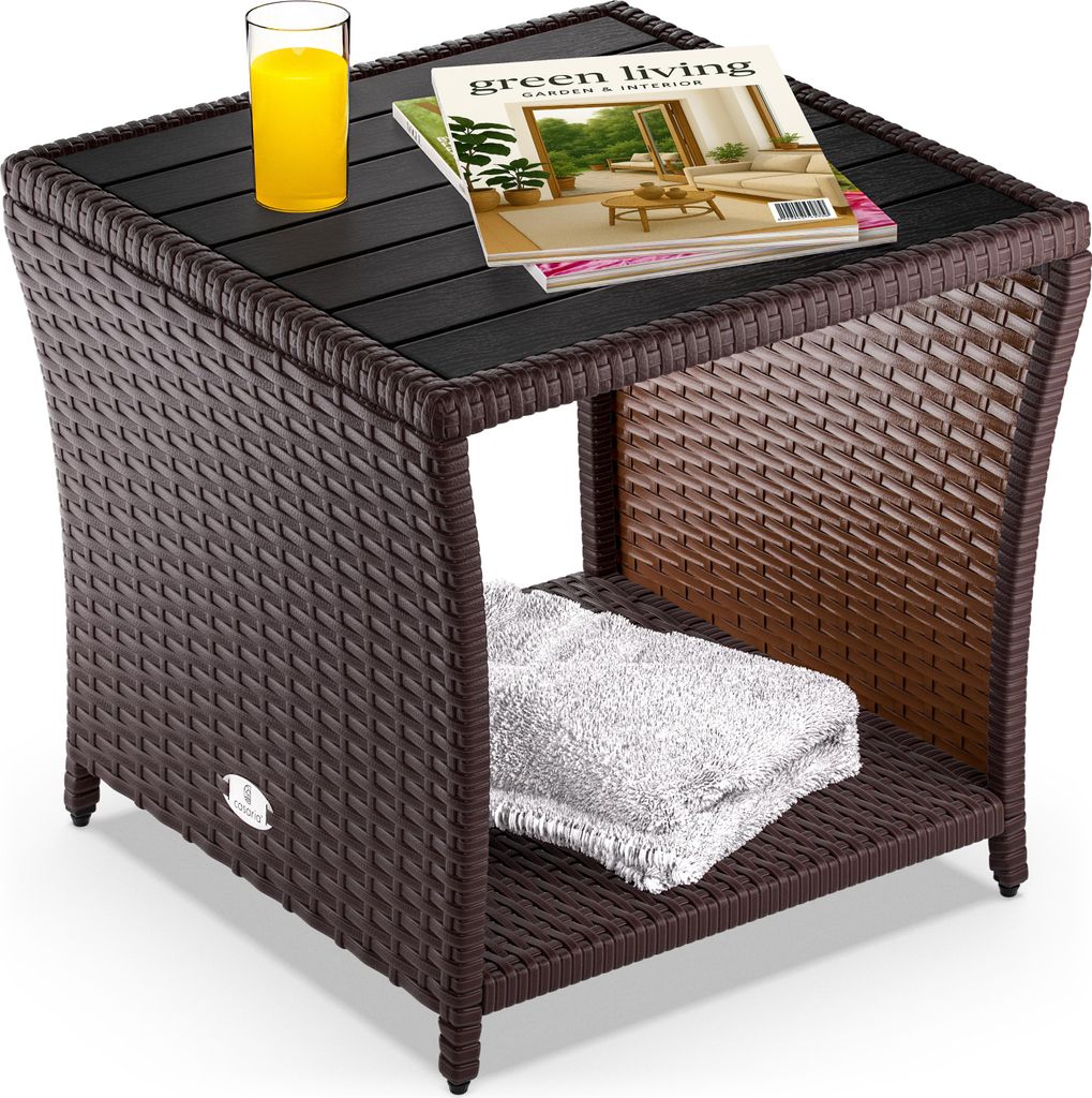 Casaria Table d'appoint en polyrotin Brun plateau de table Image du produit 