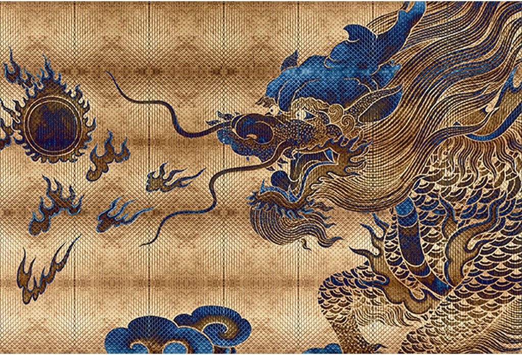 Tadessi Fototapete | Vintage | 4.00 m x 2.70 m | Gold | Blau | Wandbild | Digitaldruck