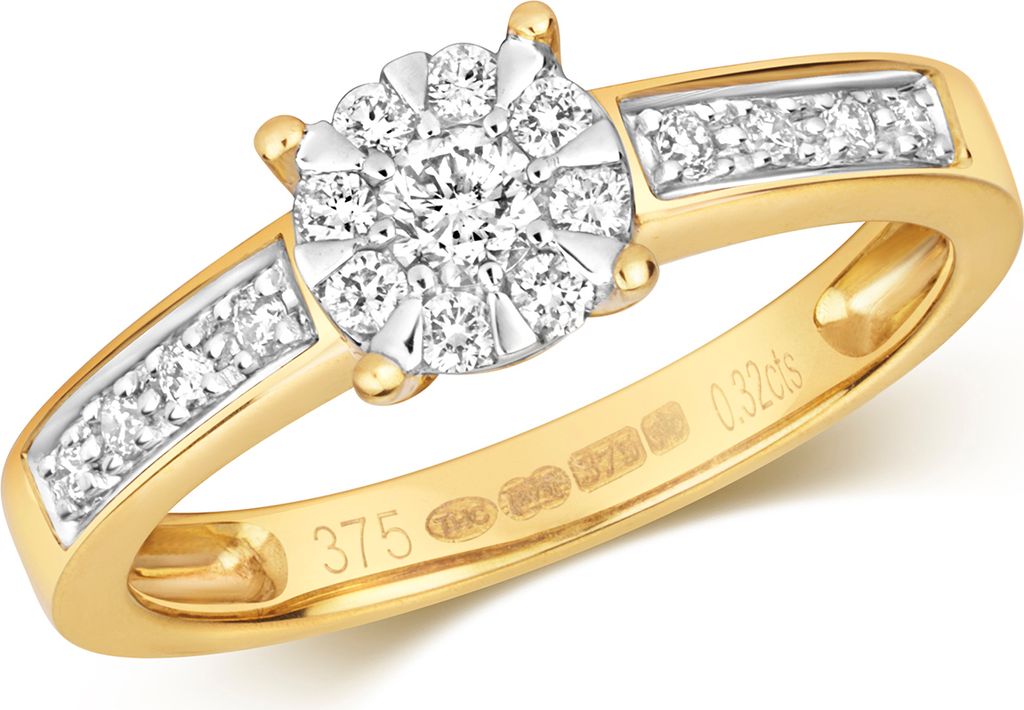 Funkelndes Feuer 9 Karat (375) Gold Damen - Diamant Solitärring Brillant-Schliff 0.33 Karat G - I1 I2, 55 (17.5); TRS317049KYRSO