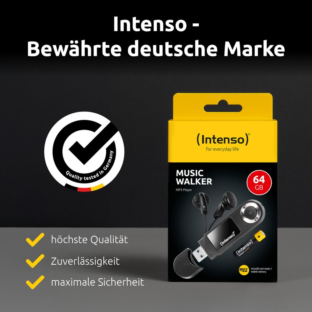 Intenso Music Walker &ndash; Lettore MP3 64GB Con Display LCD, MicroSD, Batteria AAA E Cuffie Incluse
