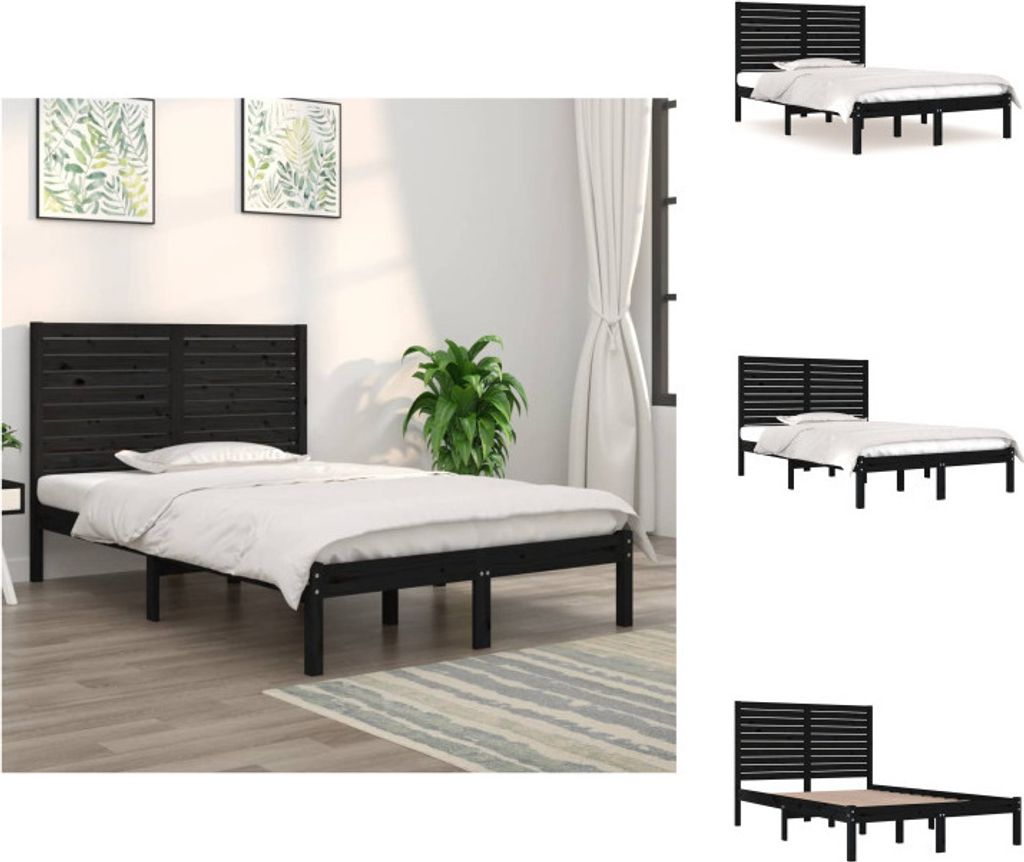 vidaXL Massivholzbett Schwarz 140x190 cm - Betten & Bettgestelle