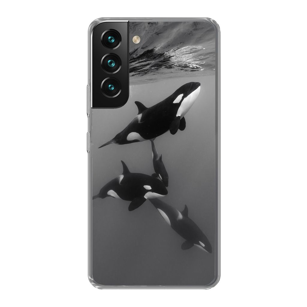 MuchoWow Handyhülle Schutzhülle Hülle für Samsung Galaxy S22 Orca - Wasser - Schwarz - Weiß Silikon Softcase Handy Hülle - Mobiltelefonhülle