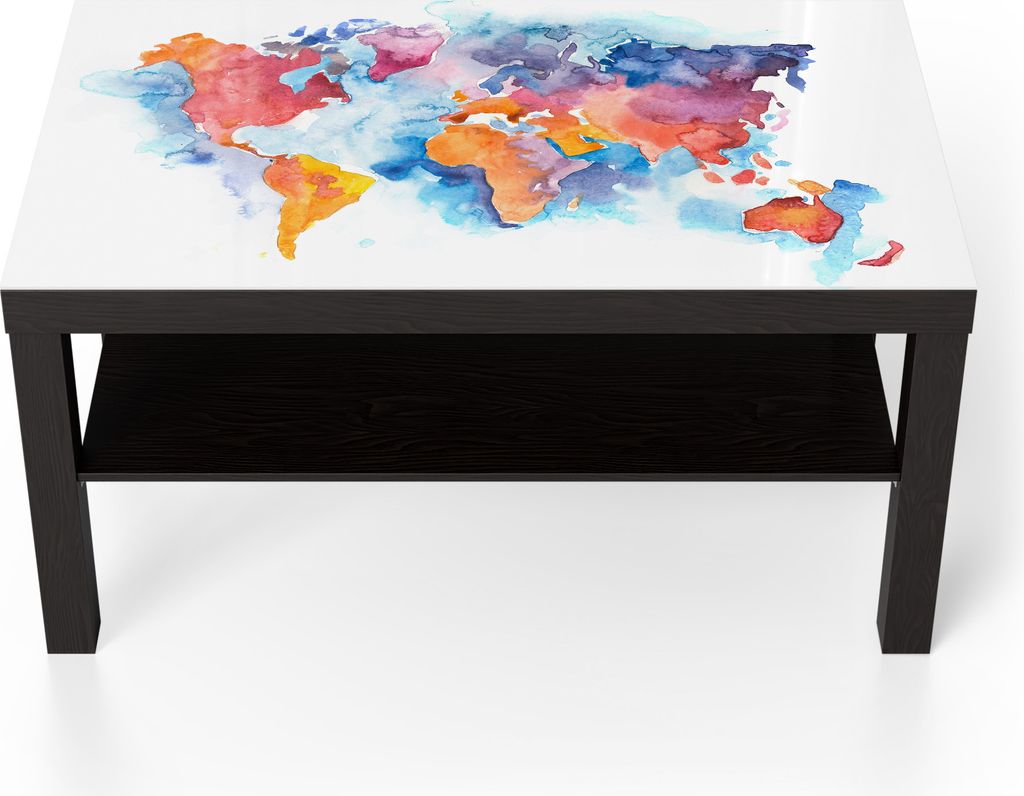 DEQORI Couchtisch 90x55 cm Schwarz 'Welt in Aquarell' Glas Beistelltisch Glastisch modern