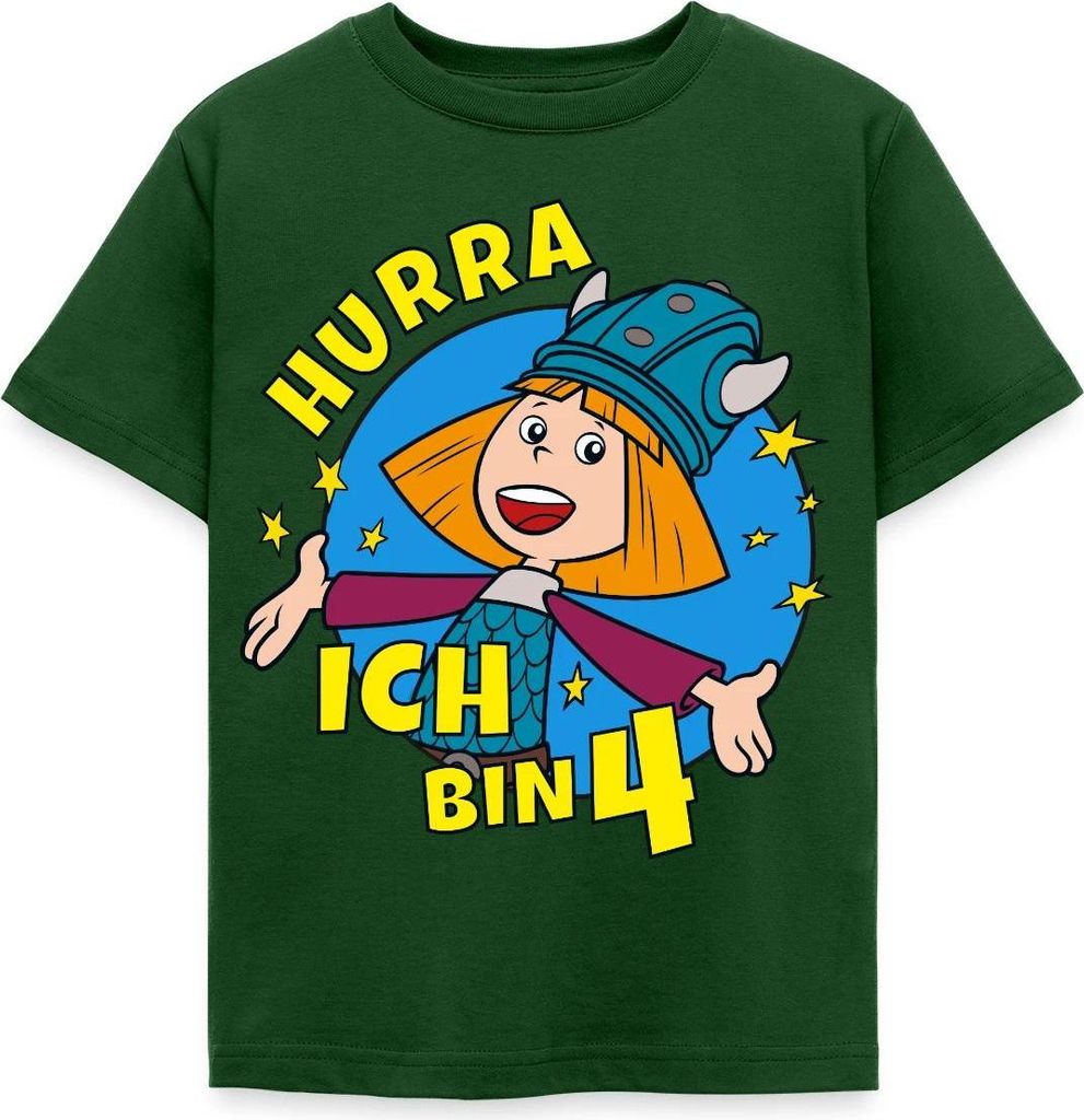 Spreadshirt Wickie Und Die Starken Männer 4. Geburtstag Kinder T-Shirt, 98/104 (3-4 Jahre), Forstgrün