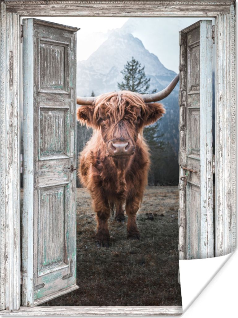 MuchoWow Poster Schottischer Highlander - Kuh - Ländlich - Ansicht 120x160 cm - Wandbilder