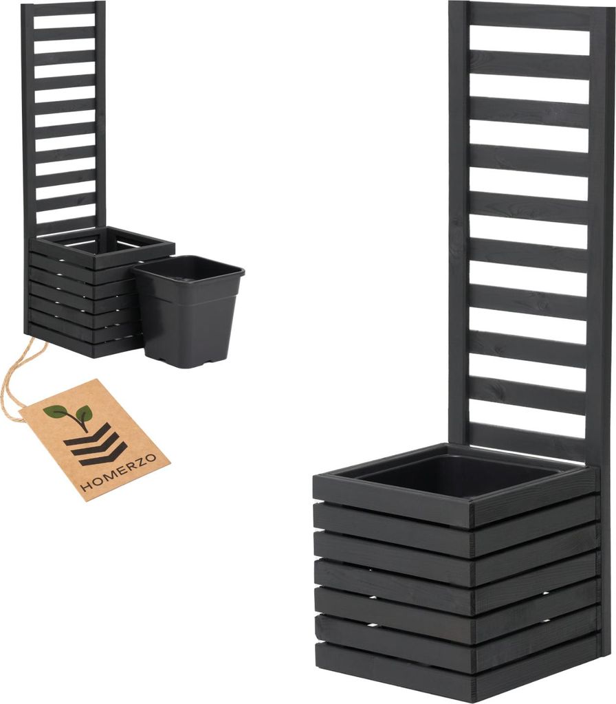 Pflanzkübel mit Rankgitter Spalier mit Pflanzkasten Blumenkasten aus Holz Hochbeet mit 1x18L Pflanzeneinsatz (horizontal-anthrazit, 36x36x35 H112)