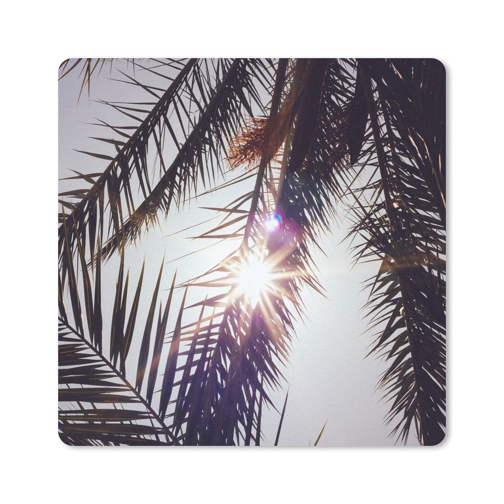 MuchoWow Mauspad Mousepad Palmwedel - Sonne - Sommer 20x20 cm - Mousepads - Maus Mat - Pad - Mausunterlage - Desk Mat - Bureauartikeln
