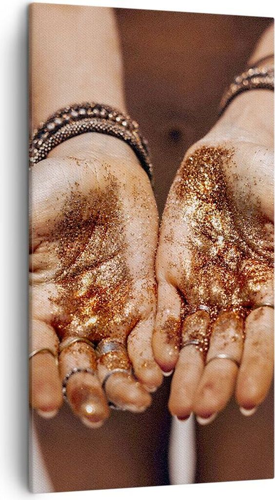 Bild auf Leinwand - Leinwandbild - Einteilig - Hände Strand Gold - 45x80cm - Wand Bild - Wanddeko - Wandbilder - Leinwanddruck - Bilder - Wanddeko...