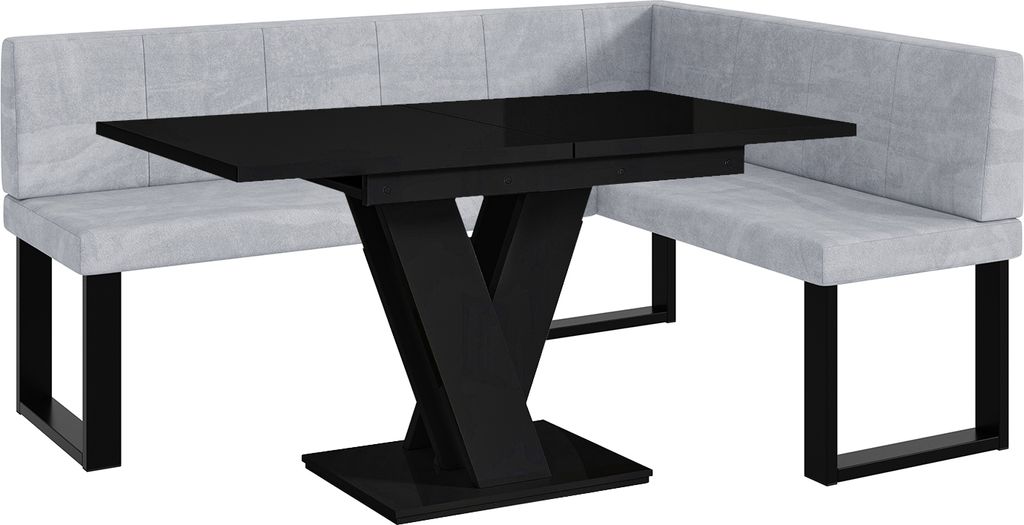 MEBLINI Eckbank für Esszimmer mit ausziehbarem Tisch - Küchenbank - Essecke - Sitzecke Küche - PETER - U-Beine 128x168x87cm Rechts - Hellgrau S...