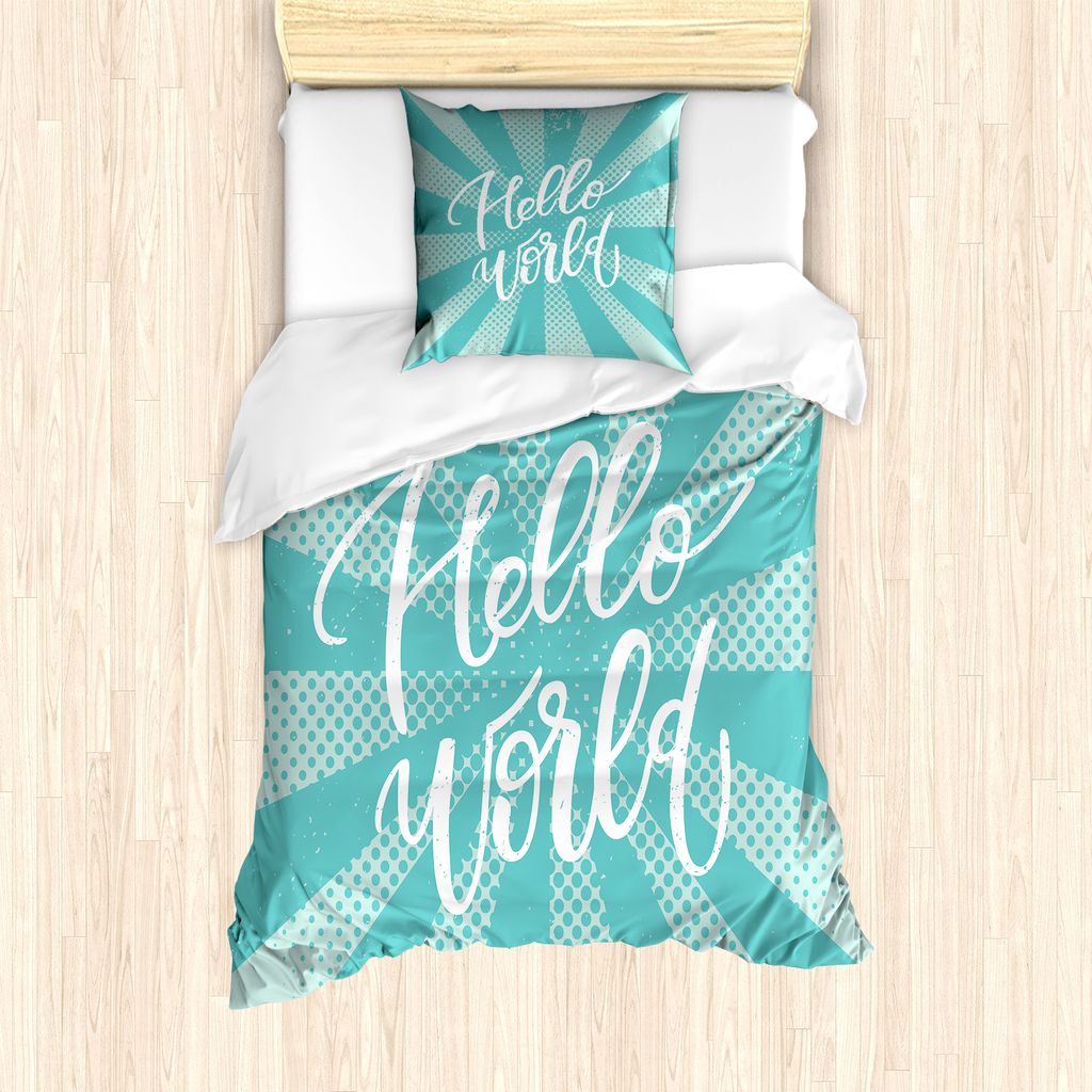 ABAKUHAUS Hallo Welt Bettbezug Set für Einzelbetten, Hallo Welt Retro Sunburst, Milbensicher Allergiker geeignet mit Kissenbezug, 135 cm x 200 cm ...