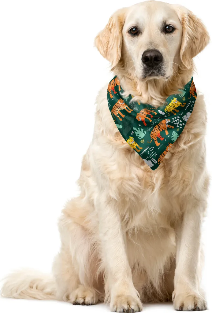 Bandana Cani ABAKUHAUS Tigri Giungla 40x40 cm Verde Cacciatore