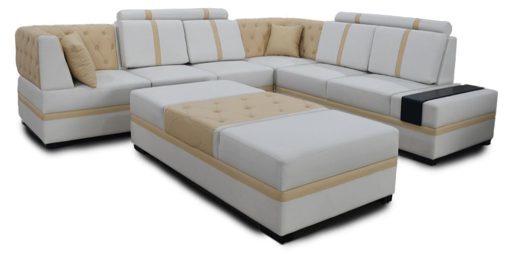 Designer Sofa Luxus Ecksofa mit Hocker Polster Garnitur Wohnzimmer L-Form