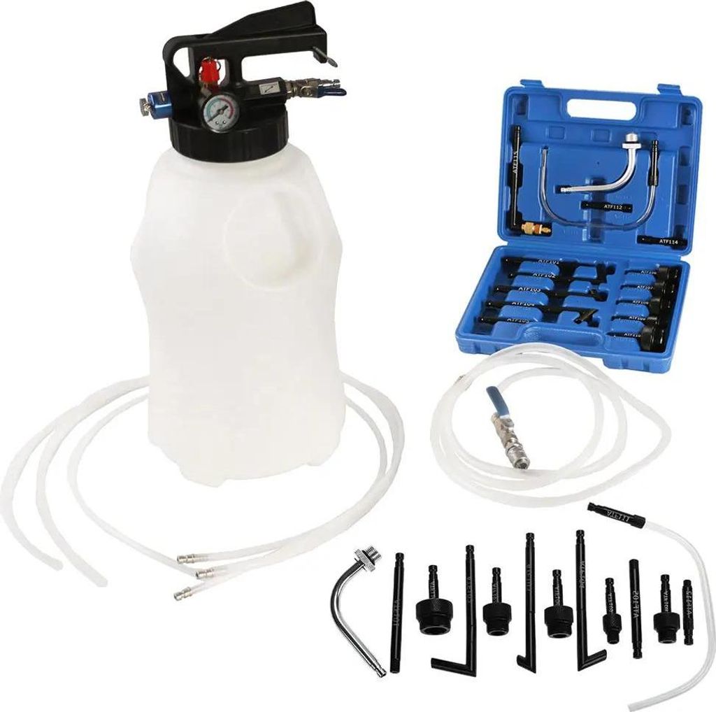 Getriebeöl Befüllgerät - Pneumatisch 10 l Set - Ölabsauger & Nachfüllpumpe - ATF-Adapter - Gelb
