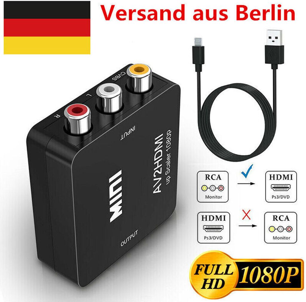 AV zu HDMI Adapter Konverter Full HD 1080P 4k Video Audio TV 3 RCA CVBS HDMI TOP