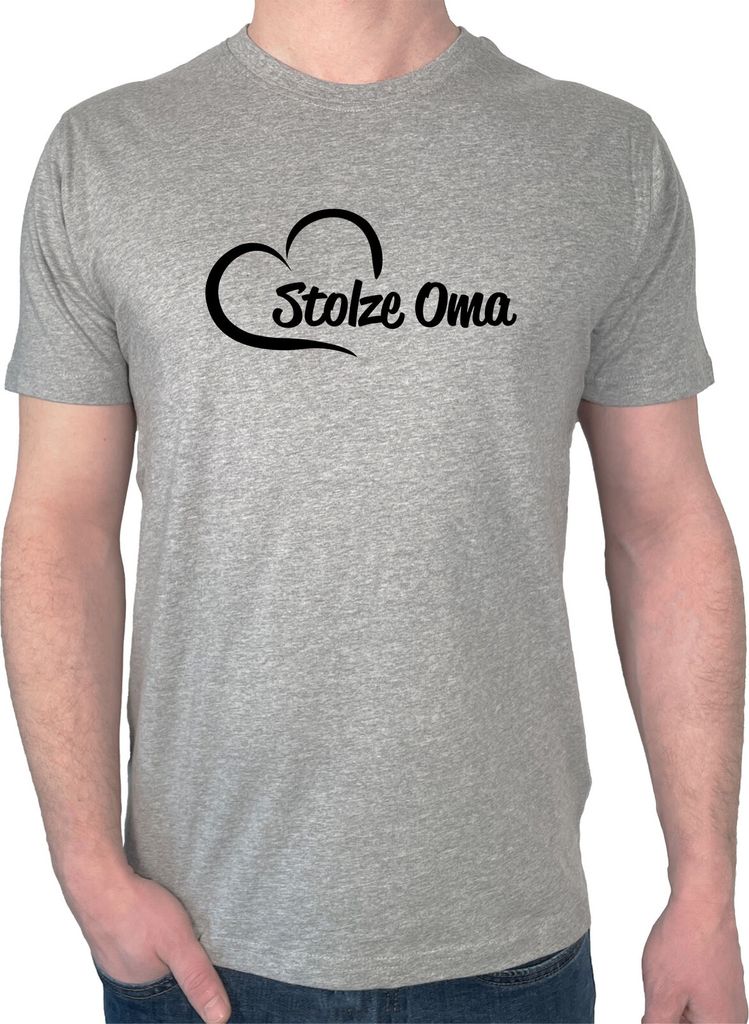Huuraa Herren T-Shirt Stolze Oma Herz M Sport Grey Bio Baumwolle Fairtrade Herrenshirt Geschenkidee