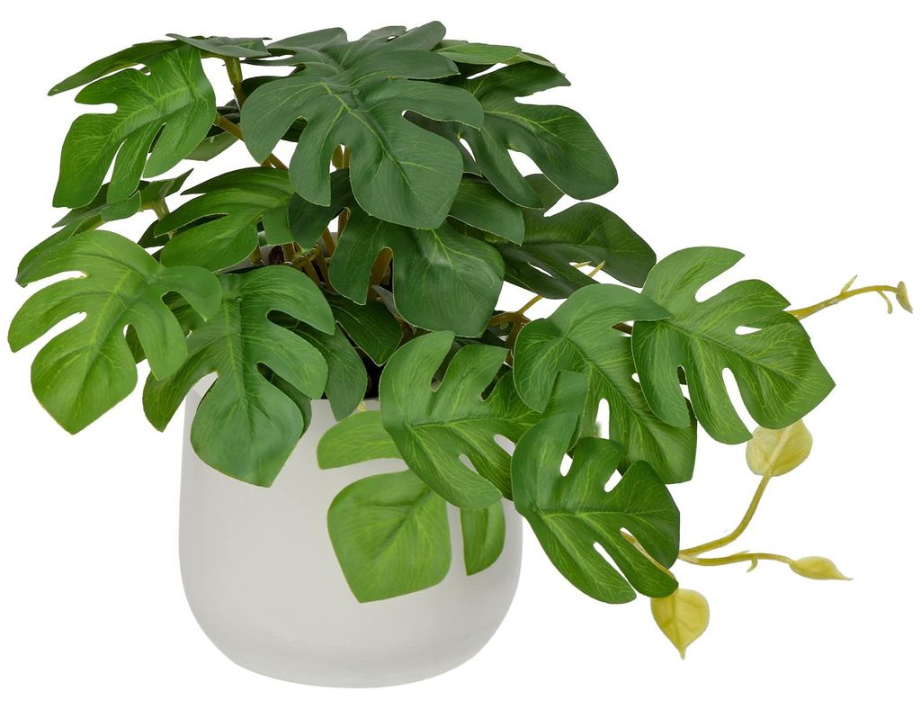 Künstliche Hängepflanze, dekorative Pflanze im Keramiktopf, künstliche Mini-Monstera-Pflanze, moderne Dekoration für Zuhause, Büro, Badezimmer...