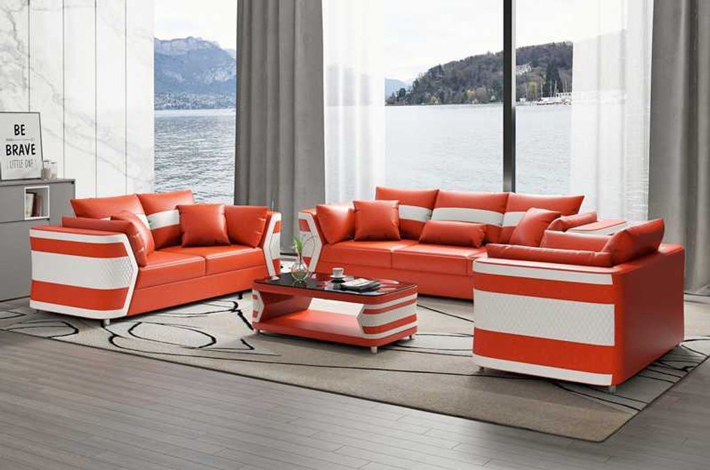 Sofagarnitur 3+2+1 Sitzer Orange JVmoebel