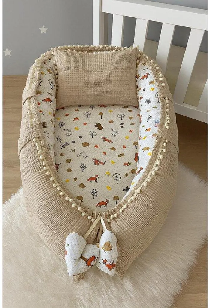 Nid de naissance en coton Jaju respirant avec oreiller spécial renard