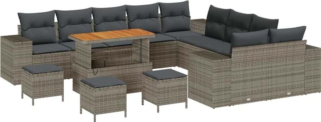 Gartensofa-set mit Kissen 14 pcs Grau Poly-Rattan
