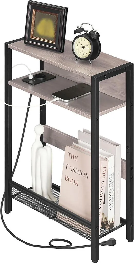 Petite table de chevet industrielle 3 niveaux avec prises USB intégrées
