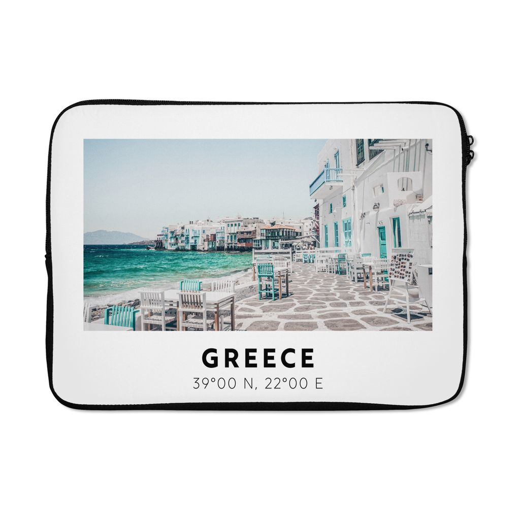 MuchoWow Laptop Hülle 13 Zoll Griechenland - Blau - Meer - Stühle Laptoptasche - Laptophülle - Sleeve - Rundumschutz