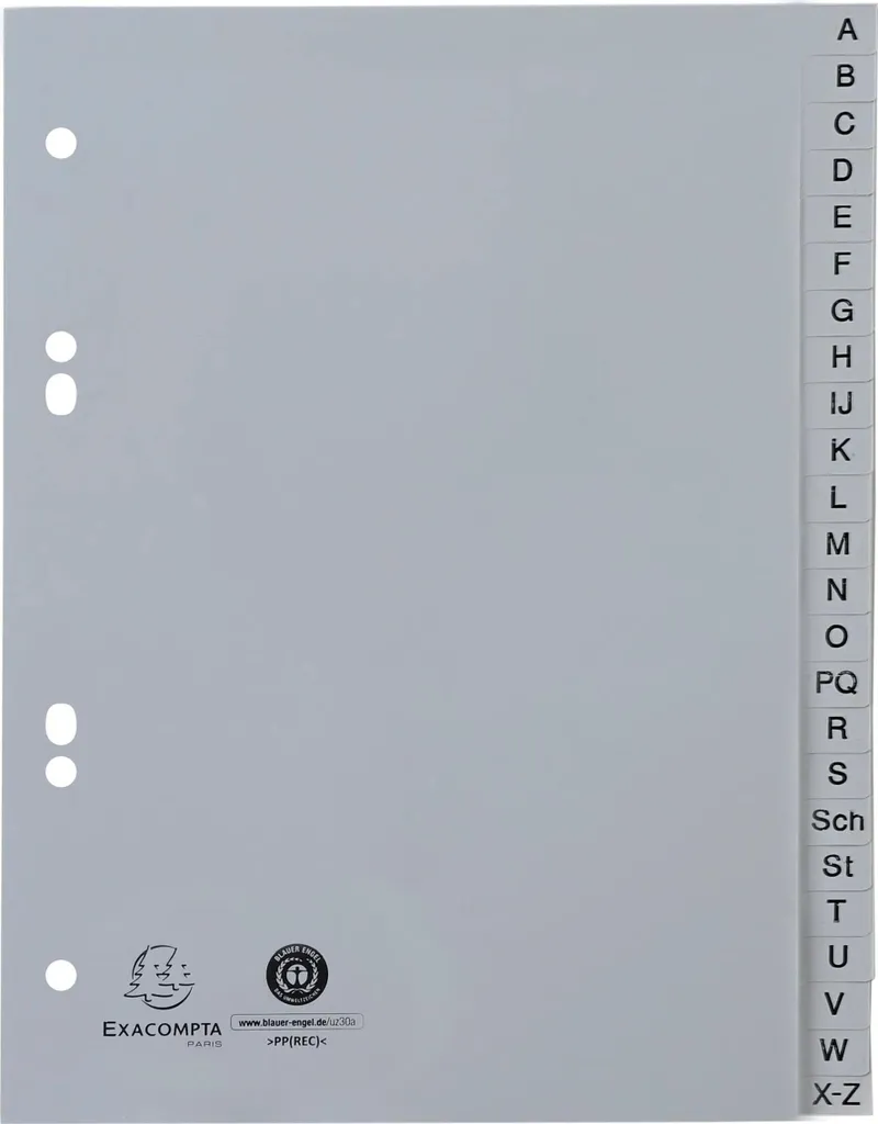 Intercalaires Gris A5 en PP Recyclé Résistant avec 24 Touches A-Z
