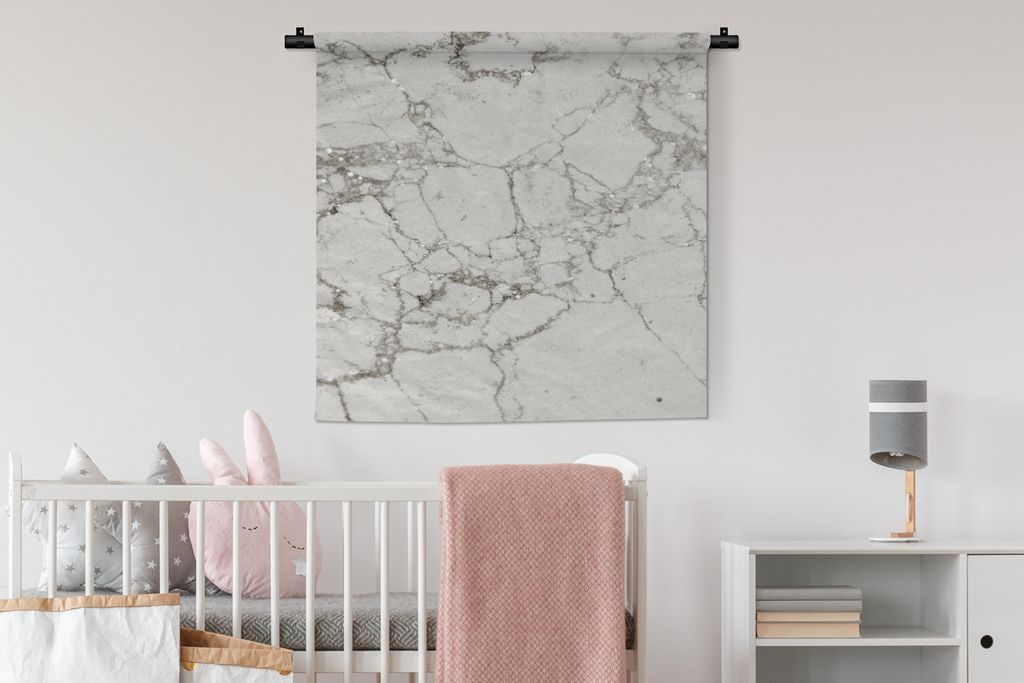 MuchoWow Wandteppich Wandbehang Marmor - Silber - Glitter 90x90 cm Tapisserie Dekoration Wandtuch - Wandaufhänger