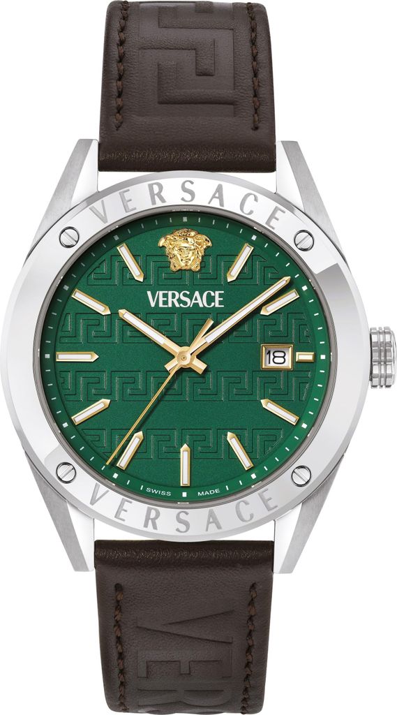 Versace VEKHA0125 Athletics silber braun grün Leder Herren Uhr NEU