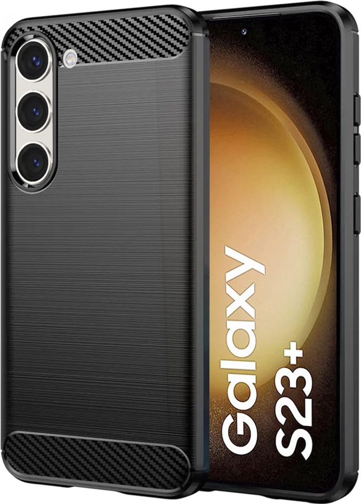 Techsuit Carbon Silicone Back Cover Hülle für Samsung Galaxy S23 Plus - Schwarz