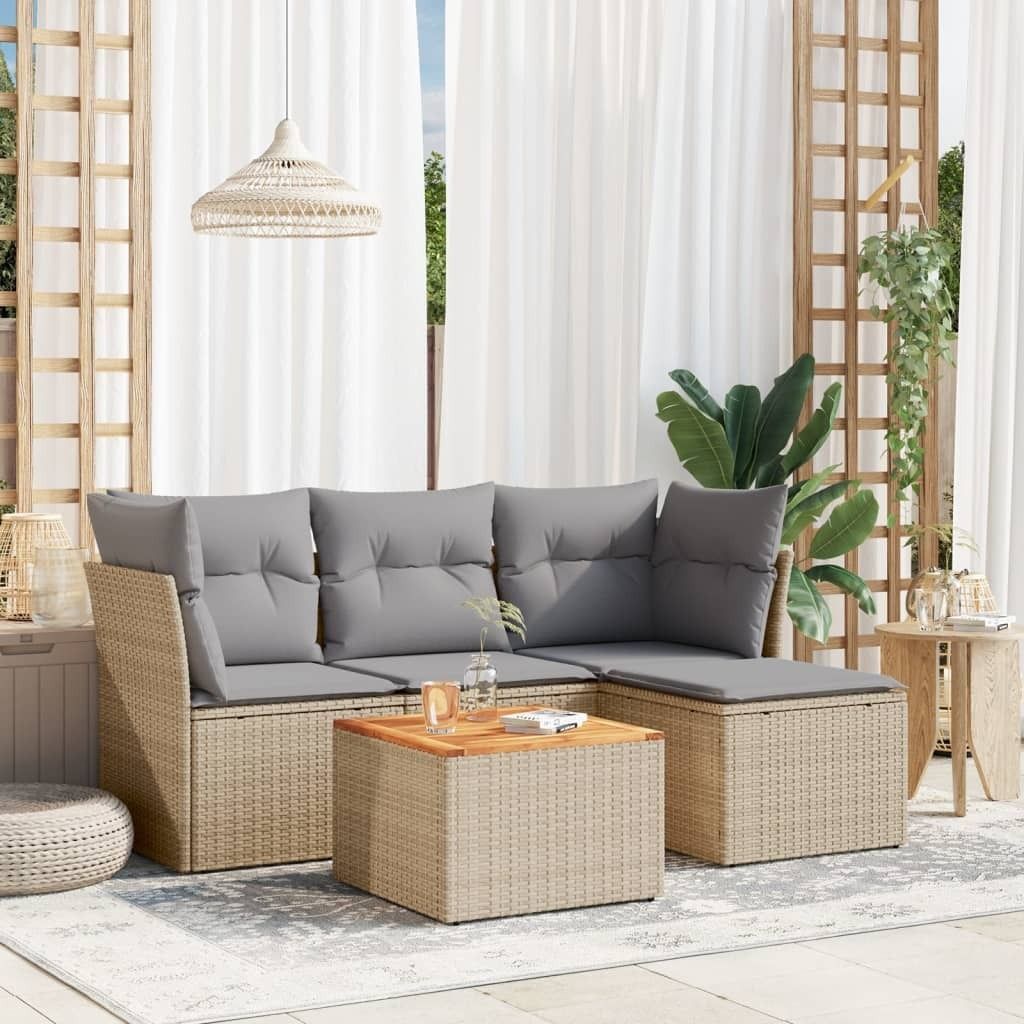Maison Exclusive - 5-tlg. Garten-Sofagarnitur mit Kissen Beige Poly Rattan