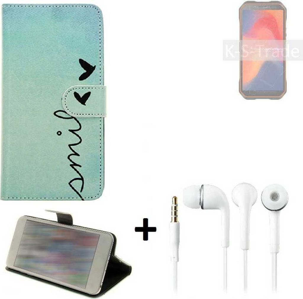 K-S-Trade Schutz Hülle Handy Hülle kompatibel mit Doogee S51 360° Wallet Case Schutz Hülle ''smile'' inkl. Ohrstöpsel Smartphone cover Flipstyle