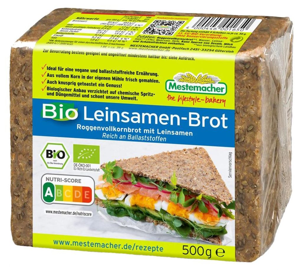 MestemacherPain de seigle complet aux graines de lin 500g Image du produit 