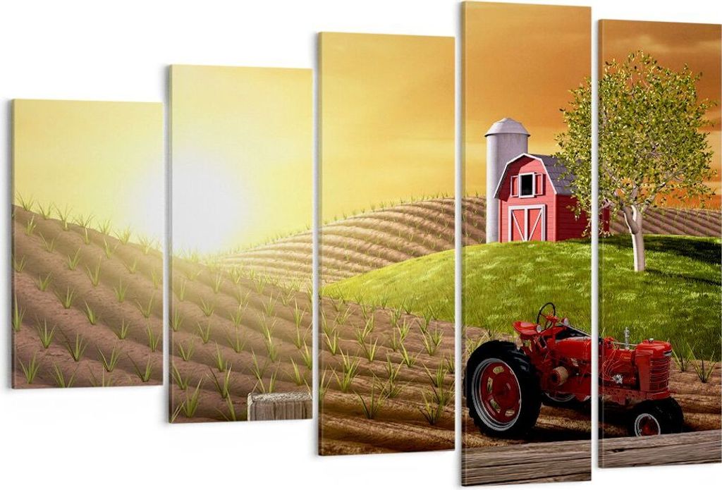 Bild auf Leinwand - Leinwandbild - Morgen Bauernhof Feld Plantage - 150x100cm - Wand Bild - Wanddeko - Leinwanddruck - Bilder - Kunstdruck - Leinwa...