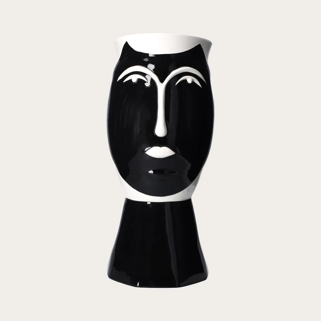 Vase Tête Céramique Noir et Blanc : Déco Unique pour Intérieur Chic