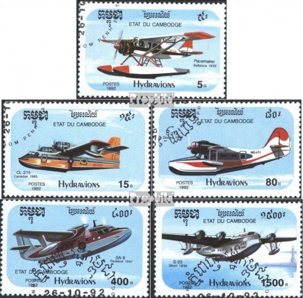 Briefmarken Kambodscha 1992 Mi 1323-1327 (kompl.Ausg.) gestempelt Wasserflugzeuge
