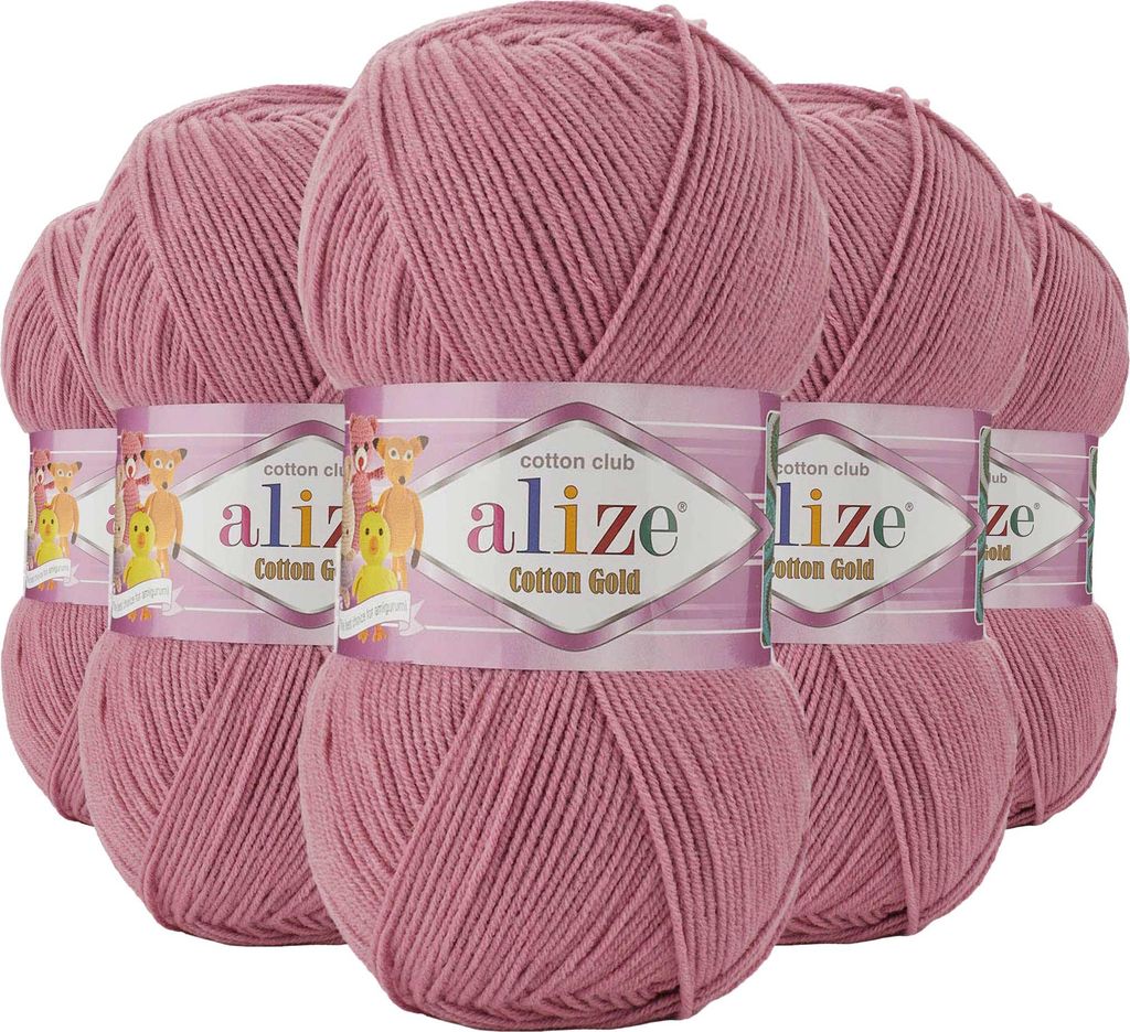 5 x 100g Strickgarn Alize Baumwolle Gold Uni Klassikgarn Häkelgarn Strick-Wolle