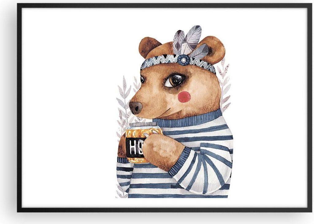 Gerahmtes Poster - Schwarzer Rahmen - Anthropomorphisierung Bär Kinder - 100x70 cm - Wand Bild - Wanddeko - Wandbilder - Kunstposter - Wandposter ...