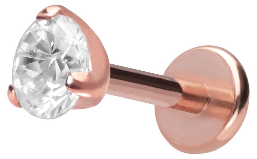 Ohrpiercing, Nasenpiercing Titan Labret mit Push Fit EINGEFASSTER KRISTALL RoséGold Stablänge: 9mm | Stabstärke: 1mm | Kristallgröße: 4mm