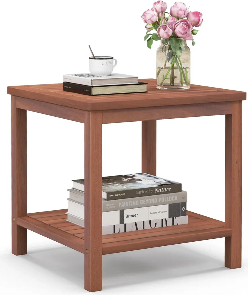 Table de jardin carrée en bois traité kaki, petite taille extérieur
