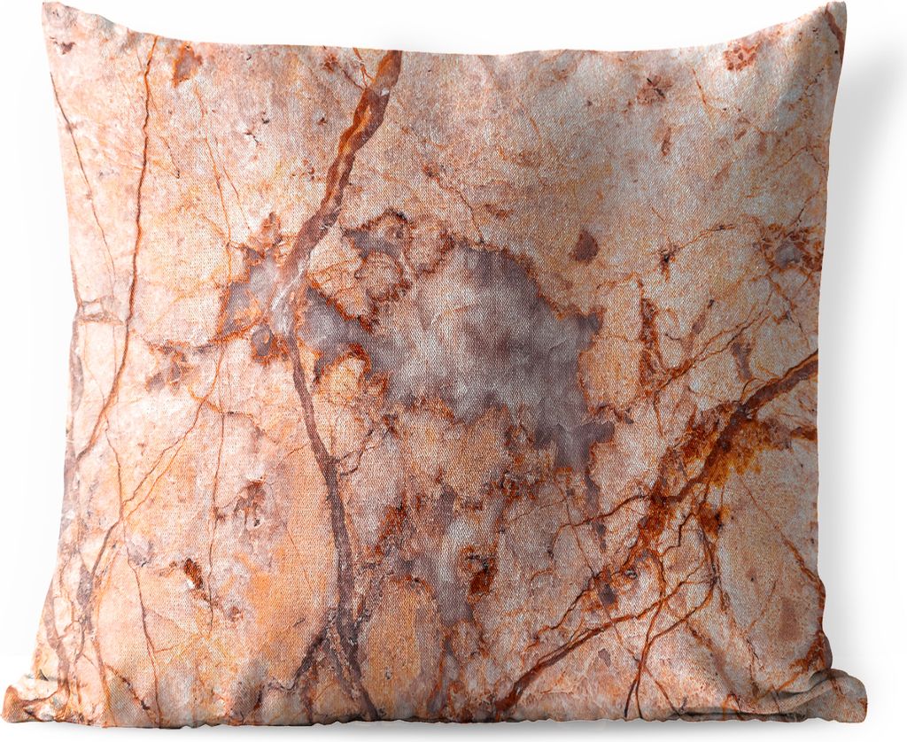 MuchoWow Outdoor Kissen - Marmor - Orange - Grau - Luxus - 60x60 cm - Wetterfest - Lounge Kissen - Dekoration - Schlaf Kissen
