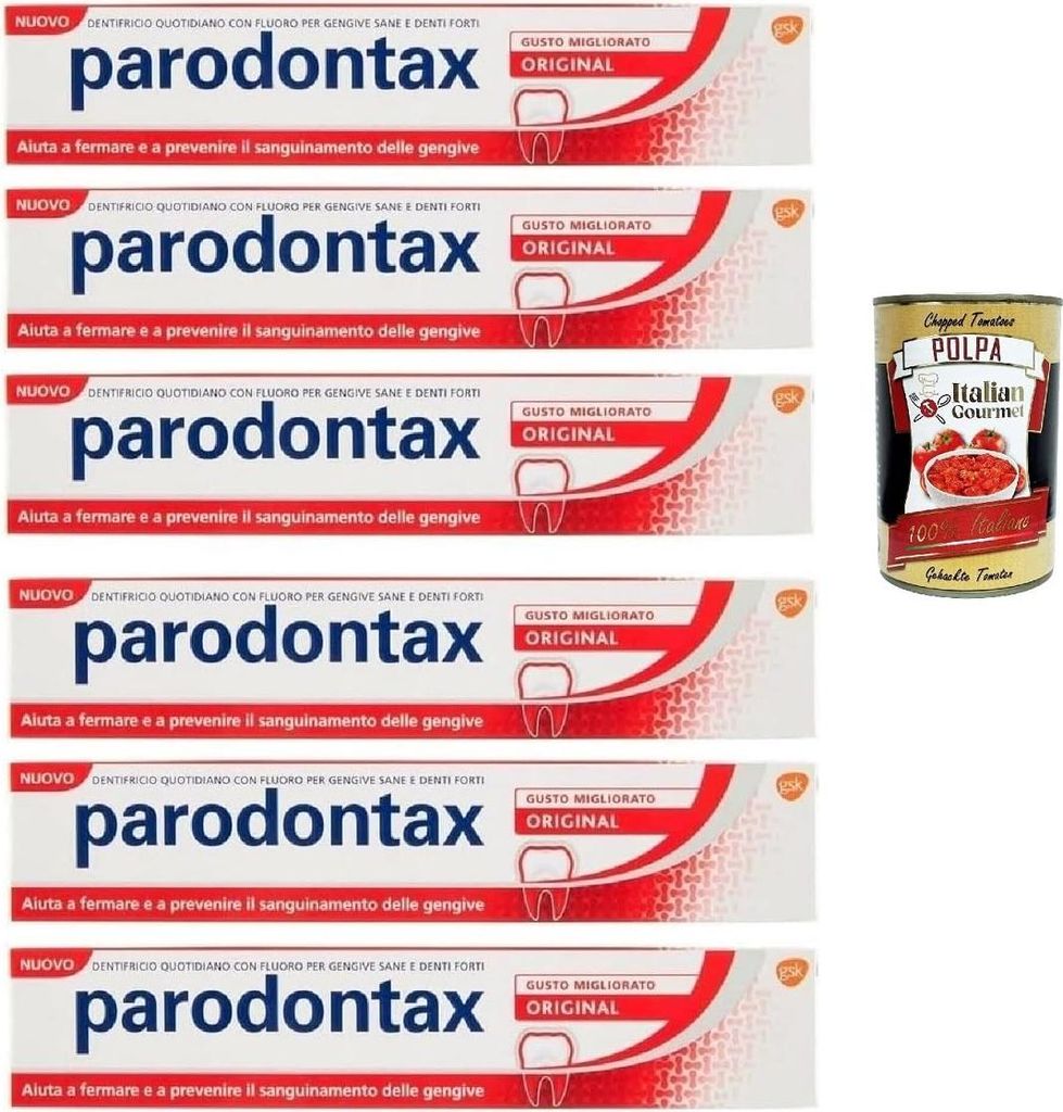 Dentifricio Original, Zahnpasta für gesundes Zahnfleisch und starke Zähne, 6x 75ml + Italian Gourmet polpa 400g