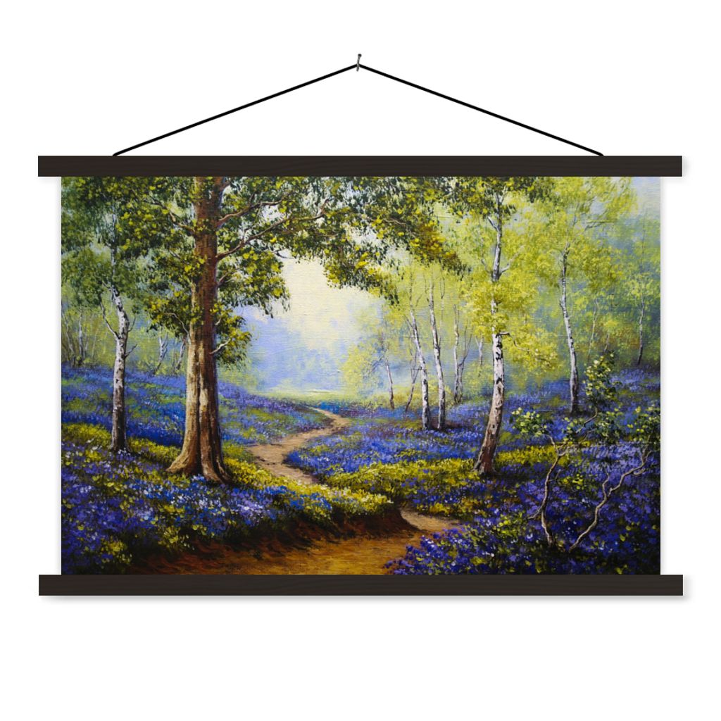 MuchoWow Textilposter Gemälde - Natur - Wald - Blumen - Ölfarbe 150x100 cm mit schwarzem Rahmen - Schlafzimmer