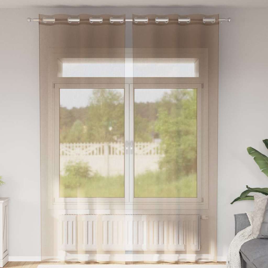 "im Sonderangebot"Vorhänge/Gardinen - Voile Vorhänge mit Ösen 2er set - modernes Design - für Wohnzimmer Schlafzimmer - Hellbraun Promotion5758...