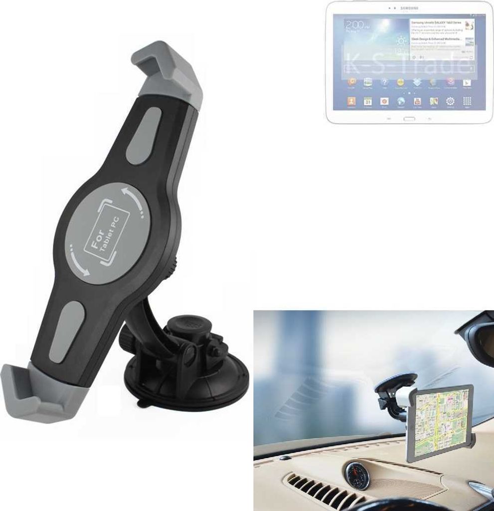 K-S-Trade Scheiben-Halterung für Tablets kompatibel mit Samsung Galaxy Tab 3 10.1 KFZ Tablet Saugnapf Auto Halterung Windschutzscheibe Holder Halter