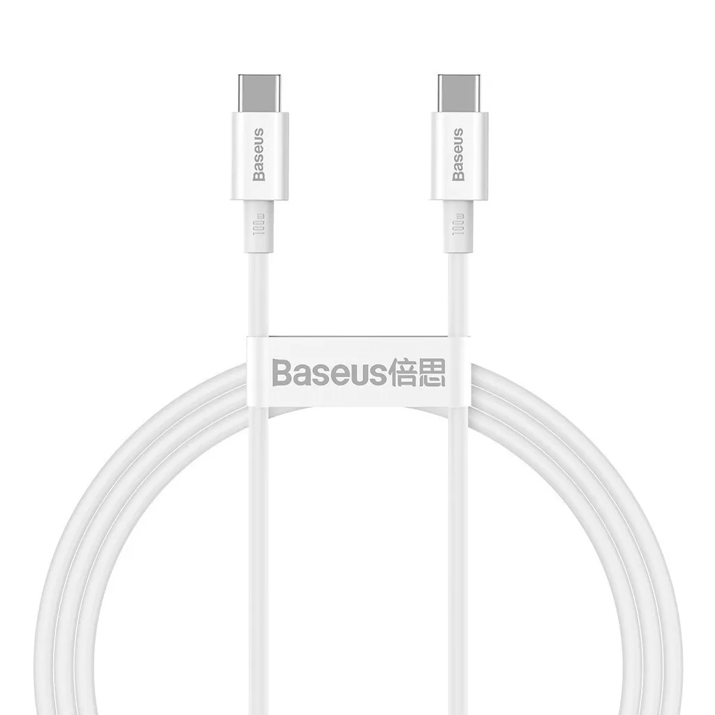 Cavo Baseus USB-C 100W Bianco | Sicuro per Tutta la Famiglia | 1M
