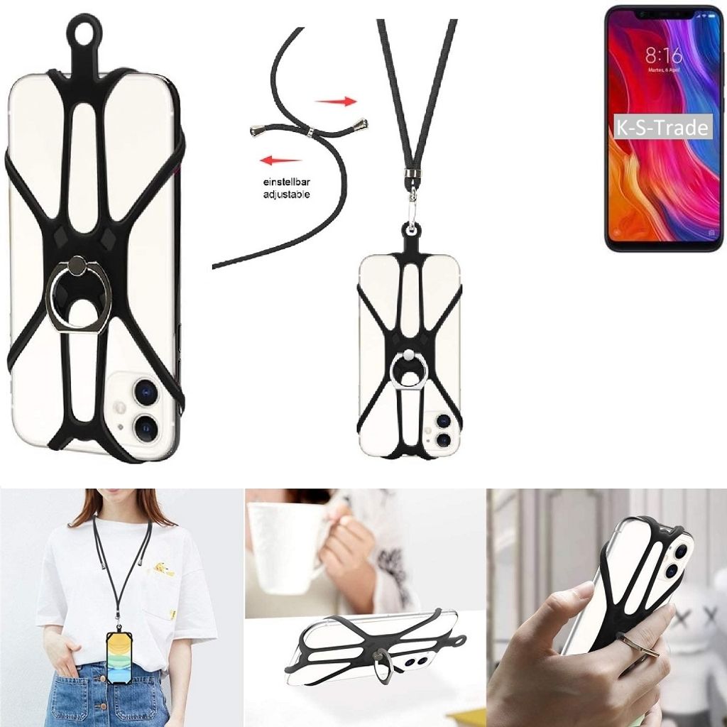 K-S-Trade 3in1 Handykette Handyband Handykordel Halsband Smartphone-Ring Handy-Ring kompatibel mit Xiaomi Mi 8 Screen Fingerhalterung Handyring