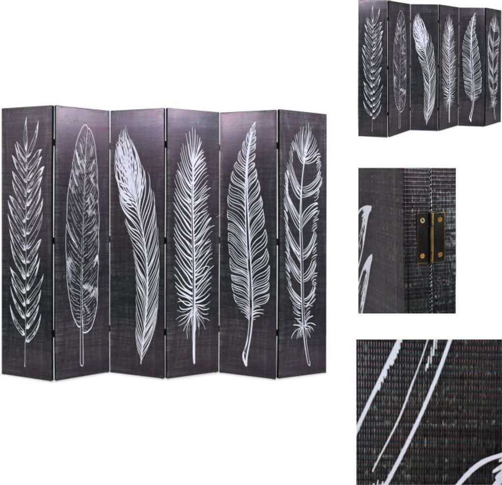 vidaXL Raumteiler klappbar 228 x 170 cm Federn Schwarz-Weiß - Raumteiler