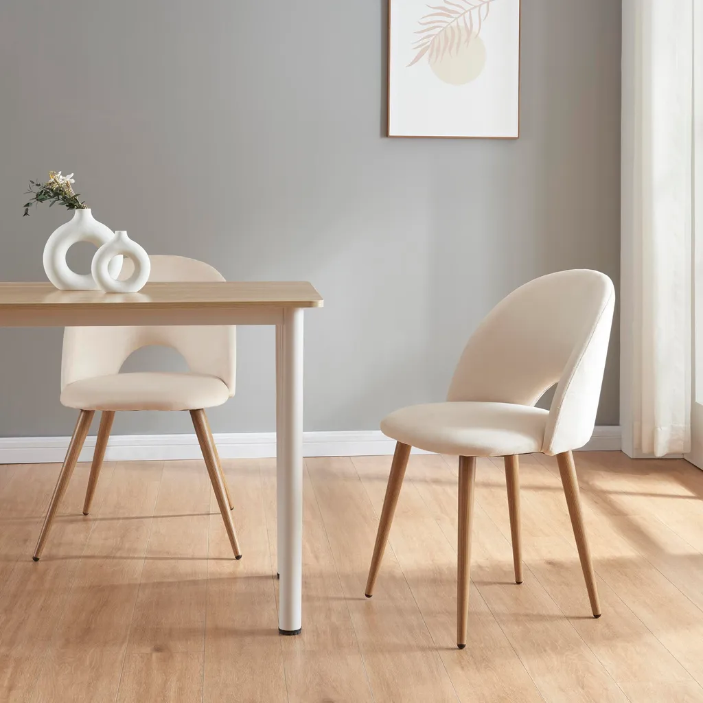 Lot de 2 chaises Karijoki salle à manger velours beige et métal 77x50cm